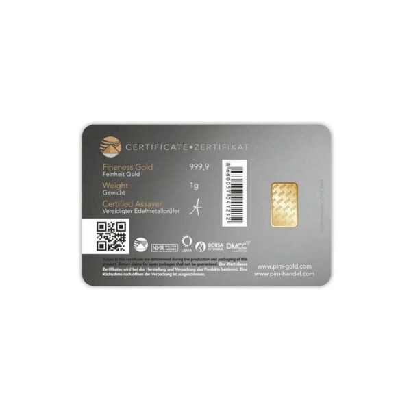Zlatna poluga 1 gram pakirana u formi kreditne kartice