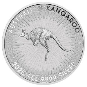 Investicijski srebrnjak 1 AUD 1oz, Klokan Kangaroo, Australija, 2025, prednja strana