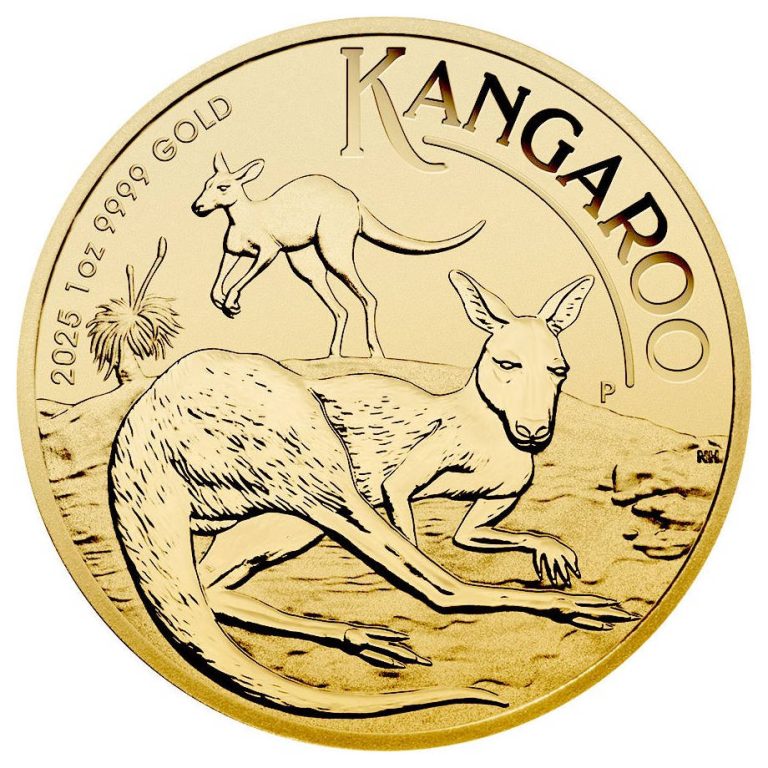 Investicijski zlatnik "Klokan" (Kangaroo) od jedne unce (31,103 grama), Australija Investicijski zlatnik Klokan Kangaroo 1oz 100 aud Australija, 2025, prednja strana