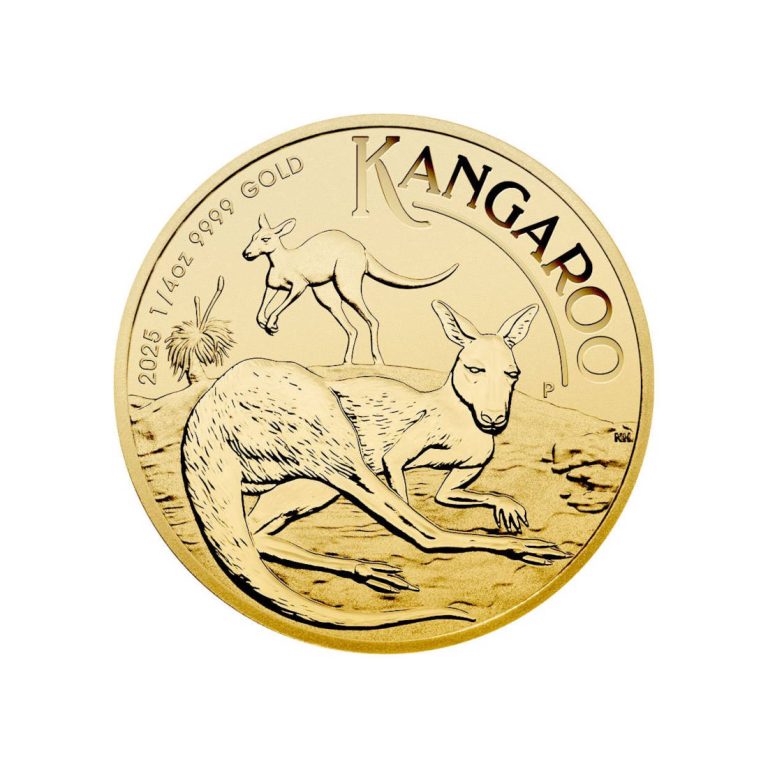 Investicijski zlatnik "Klokan" (Kangaroo) od četvrtine unce (7,77 grama), Australija Investicijski zlatnik 25 AUD 1/4oz Klokan Kangaroo Australija 2025, prednja strana