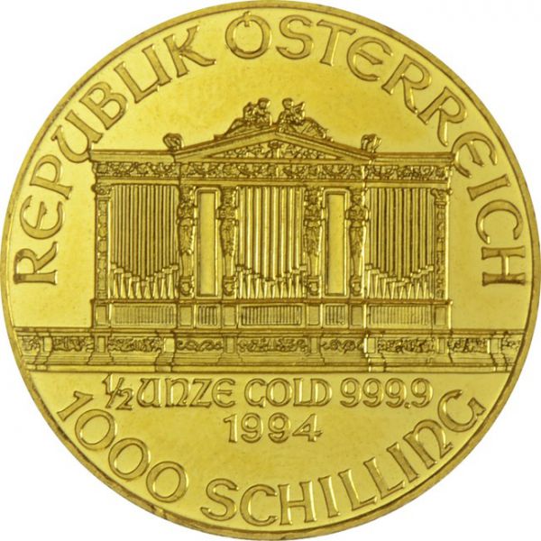 Zlatnik Wiener Philharmoniker pola unce (15,55 grama) nominala 1000 schilling