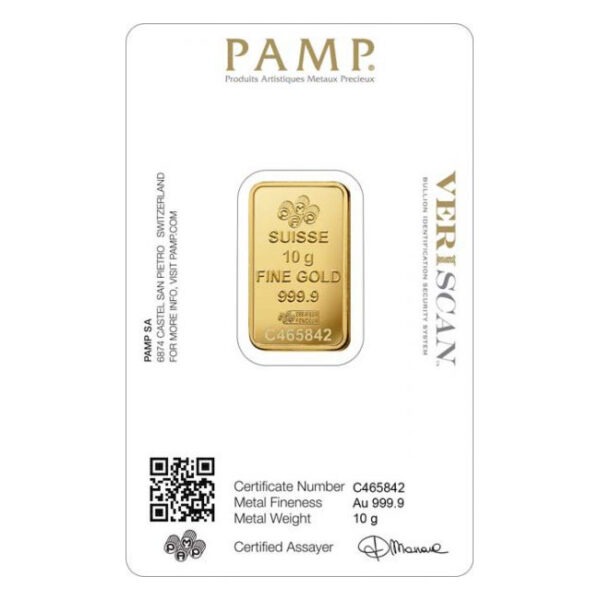 Zlatna poluga 10 grama PAMP prednja strana