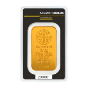 Zlatna poluga 100 grama Argor Heraeus prednja strana