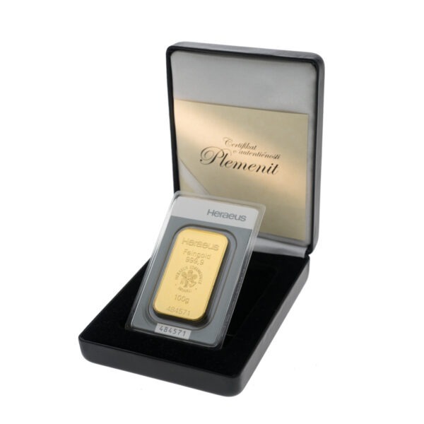 Zlatna poluga 100 grama Heraeus u poklon kutiji od umjetne kože