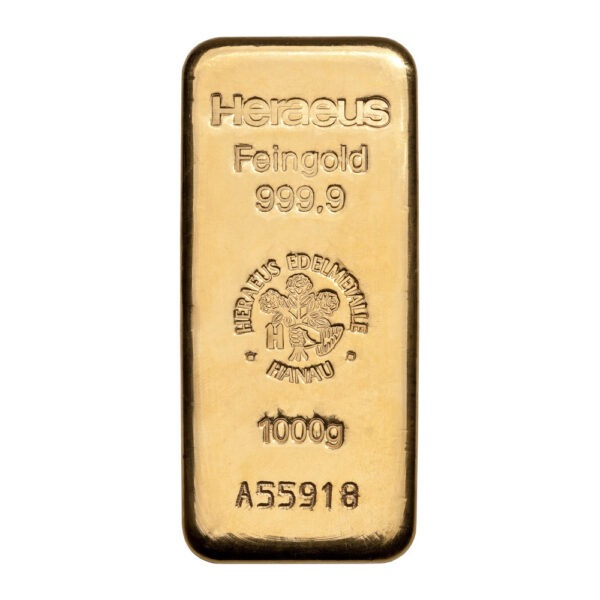 Zlatna poluga 1000 grama (1 kg) Heraeus, prednja strana