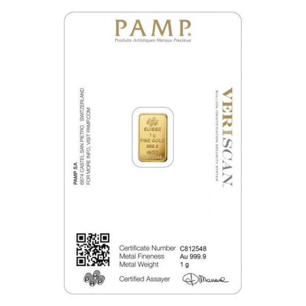 Zlatna poluga 1 gram PAMP prednja strana