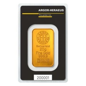 Zlatna poluga 20 grama Argor Heraeus prednja strana