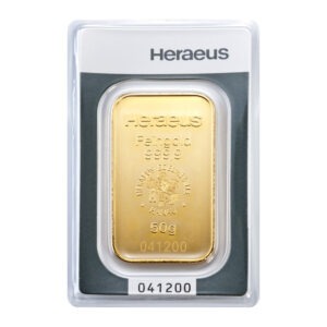 Zlatna poluga 50 grama Heraeus prednja strana