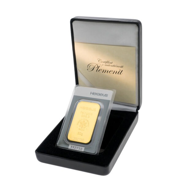 Zlatna poluga 50 grama Heraeus u poklon kutiji od umjetne kože
