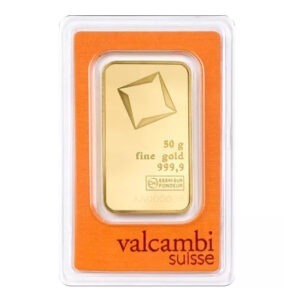 Zlatna poluga 50 grama Valcambi, prednja strana