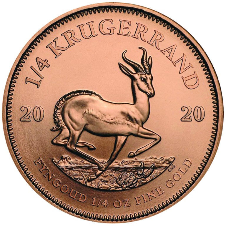Zlatnik Krugerrand od četvrtine (1/4) unce čiste mase zlata Zlatnik Krugerrand Springbok četvrtina (1/4) unce čistog zlata, stražnja strana