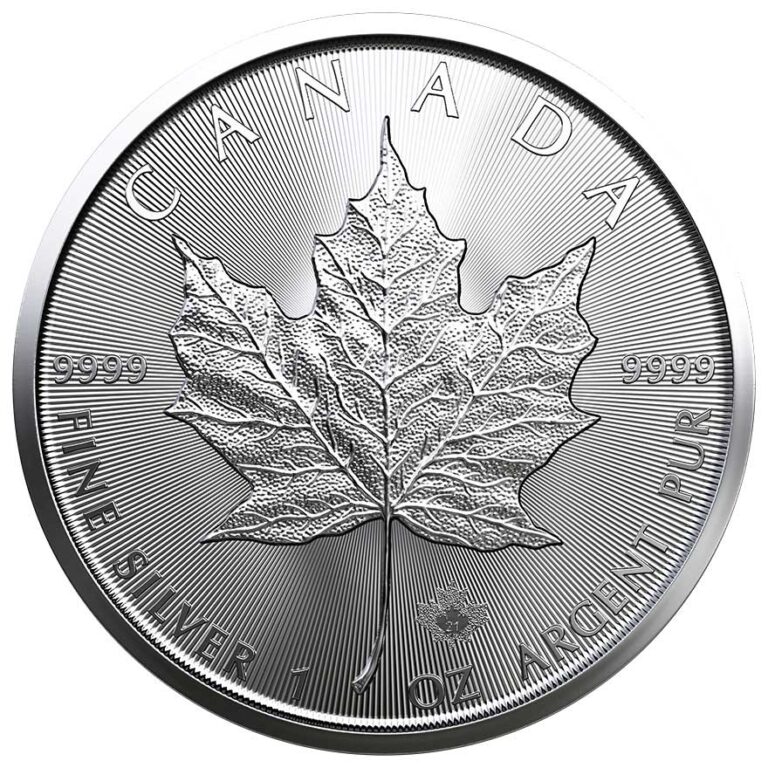 Srebrnjak Javorov list (Maple Leaf) masa jedne unce, prednja strana