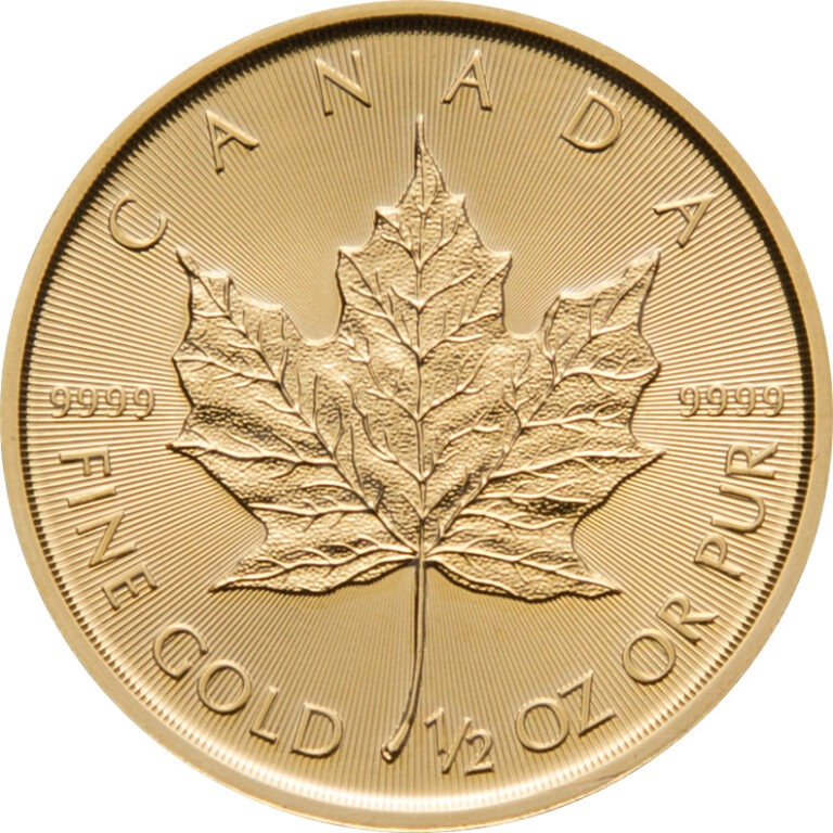 Zlatnik "Javorov list" (Maple Leaf) od pola unce (15,55 grama) Zlatnik Javorov list (Maple Leaf) pola unce, prednja strana