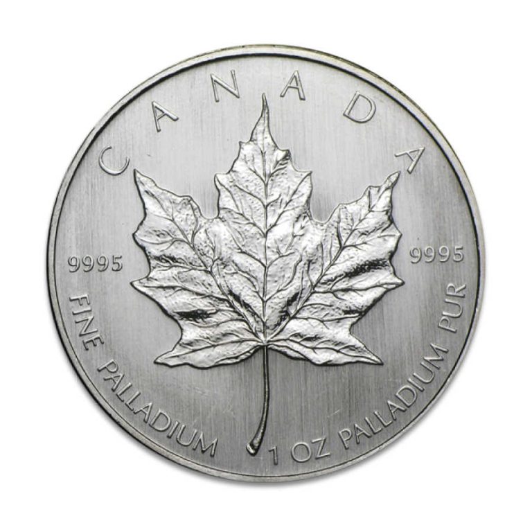 Kovanica od paladija "Javorov list" (Maple Leaf) mase 1 unca (31,103 grama) Kovanica od paladija 1 unca Maple Leaf Javorov list, prednja strana