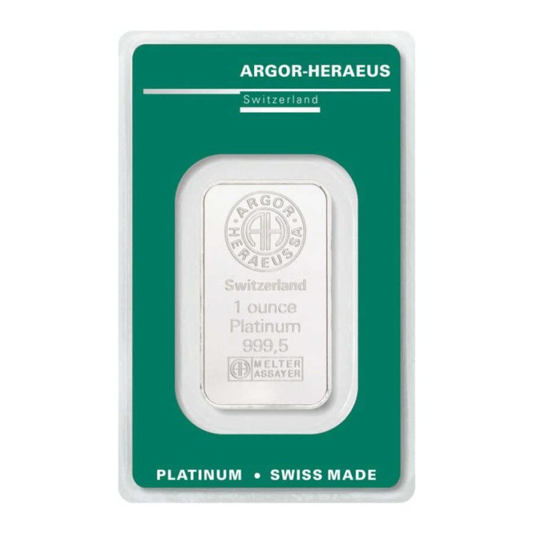 Poluga od platine 1 unca (31,103 grama) Poluga od platine 1 unca Heraeus, prednja strana