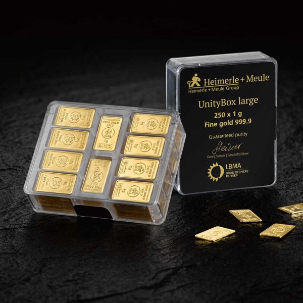 Zlatne poluge 250 x 1 gram Unitybox Heimerle Meule
