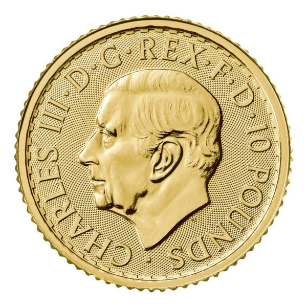 Zlatnik 10 funti GBP desetina unce Britannia Charles III prednja strana (avers)