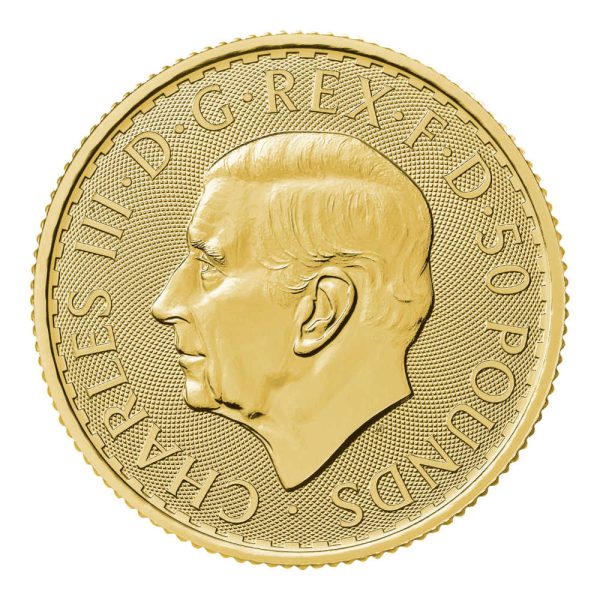 Zlatnik 50 funti GBP Britannia Charles III pola unce prednja strana (avers)