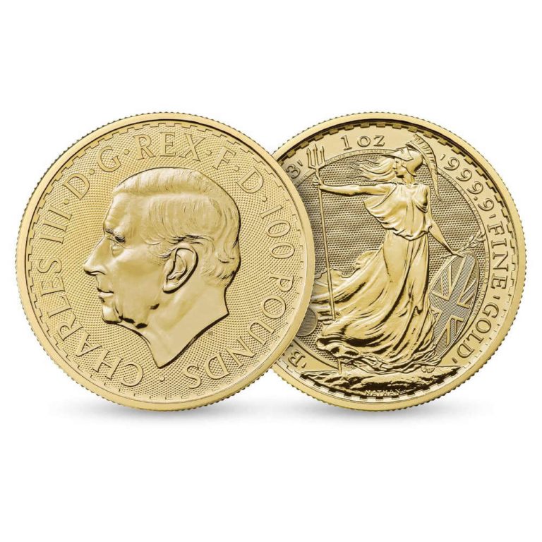 Zlatnik 100 funti Britannia Charles III od jedne unce (31,103 grama) Zlatnik 100 funti GBP Britannia Charles III 1 unca