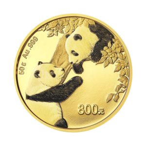 Zlatnik Panda 50 grama, 1.607 unci, polirana ploča, prednja strana