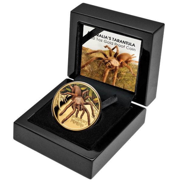 Kolorirani zlatnik Tarantula pauk iz serije zlatnika Opasne životinje, 1oz, 31.103g, Niue, Novi Zeland u originalnoj ukrasnoj poklon kutiji