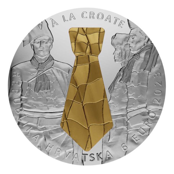 Komplet jednog zlatnika i jednog srebrnjaka, Konturna kravata, Hrvatska, 2023, prva numizmatička kovanica s nominalnom vrijednošću u eurima!