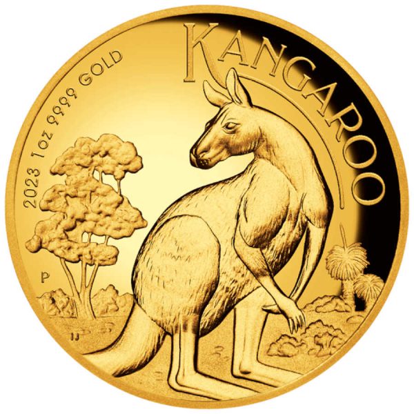 Zlatnik Klokan (Kangaroo), duboki reljef, 1 unca, 100 AUD, Australija, 2023