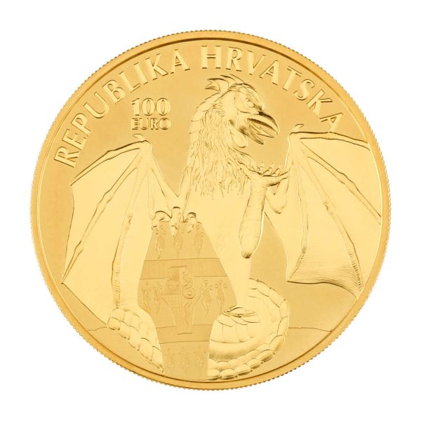 Zlatnik Trsatski Zmaj 100 eura, 1 unca (31.103grama), Hrvatska, 2024, prednja strana