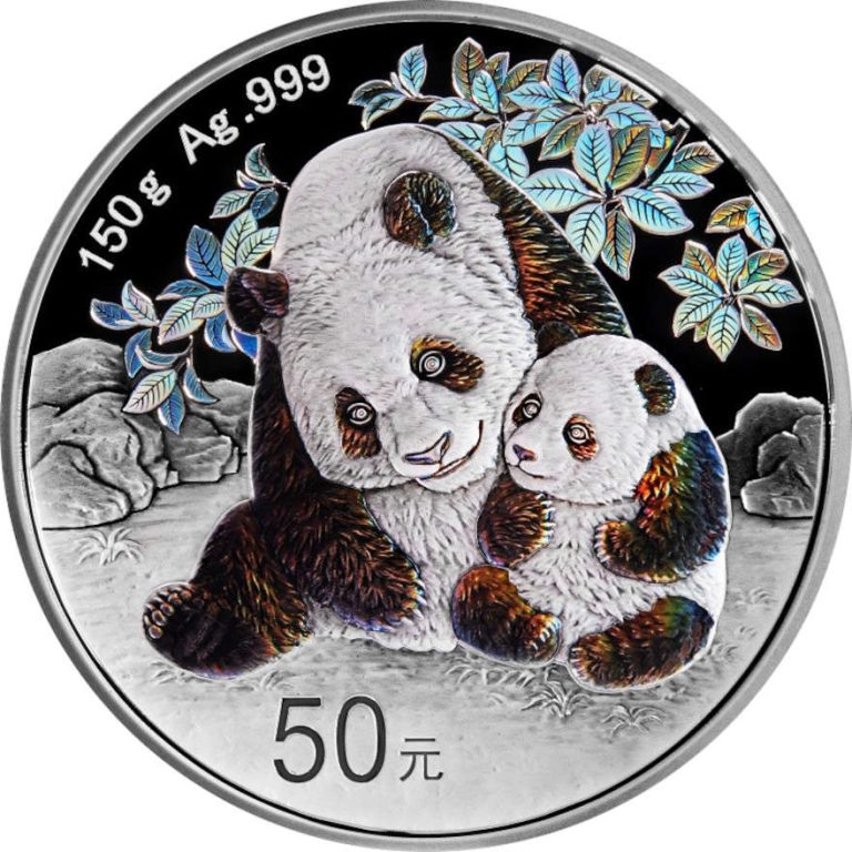 NUMIZMATIKA: Kolorirani srebrnjak Panda, 150 grama (4.82 unci), 2024 Kolorirani Srebrnjak Panda 150g Kina 2024