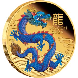 Kolorirani Zlatnik Zmaj Kineska Lunaran Godina 2024 ivica