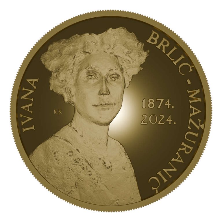 SAMO JEDAN: Zlatnik 150. obljetnica rođenja Ivane Brlić-Mažuranić 1 unca, nominala 100 €, Hrvatska, 2024 iz privatne kolekcije Zlatnik 150 obljetnica rodjenja Ivane Brlic Mazuranic 1 unca Hrvatska 2024 lice