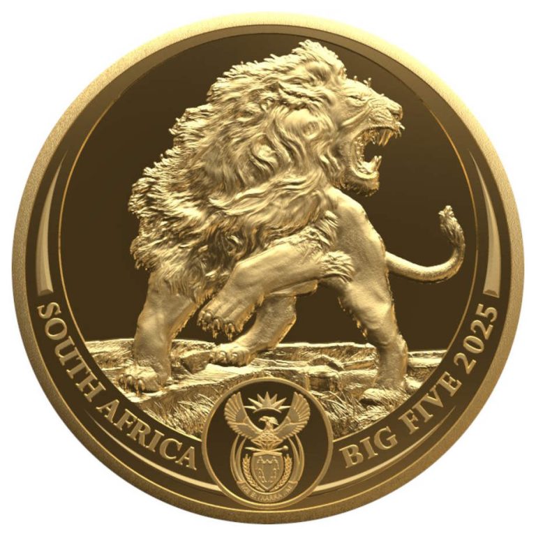 Zlatnik Big Five 1oz Lav 2025 Južna Afrika prednja strana Gospodari životinjskog svijeta
