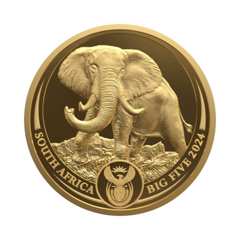 Zlatnik Big Five Slon 1/4oz Južna Afrika 2024, prednja strana, Gospodari životinjskog svijeta