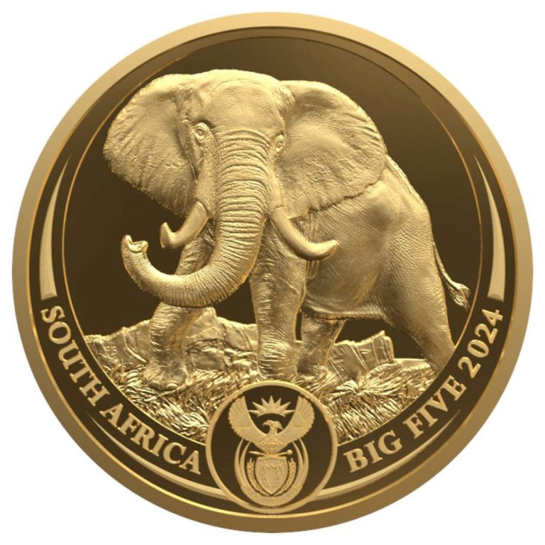 Zlatnik Big Five Slon 1oz Južna Afrika 2024, prednja strana, Gospodari životinjskog svijeta