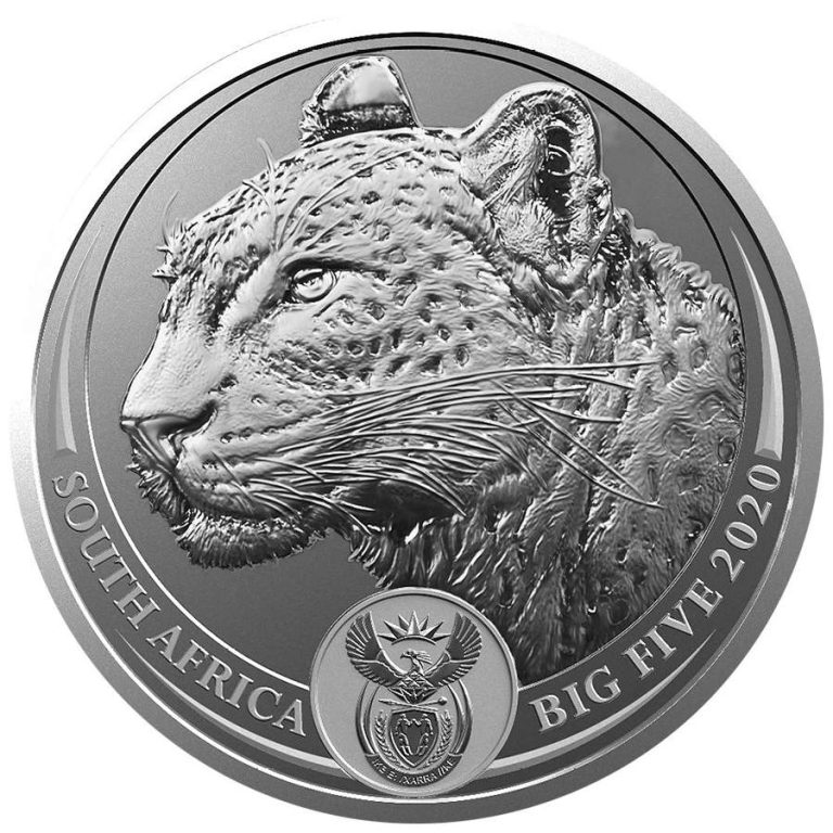 Srebrnjak Big Five 1 Leopard, 1oz, Južna Afrika, 2020, prednja strana, Gospodari životinjskog svijeta