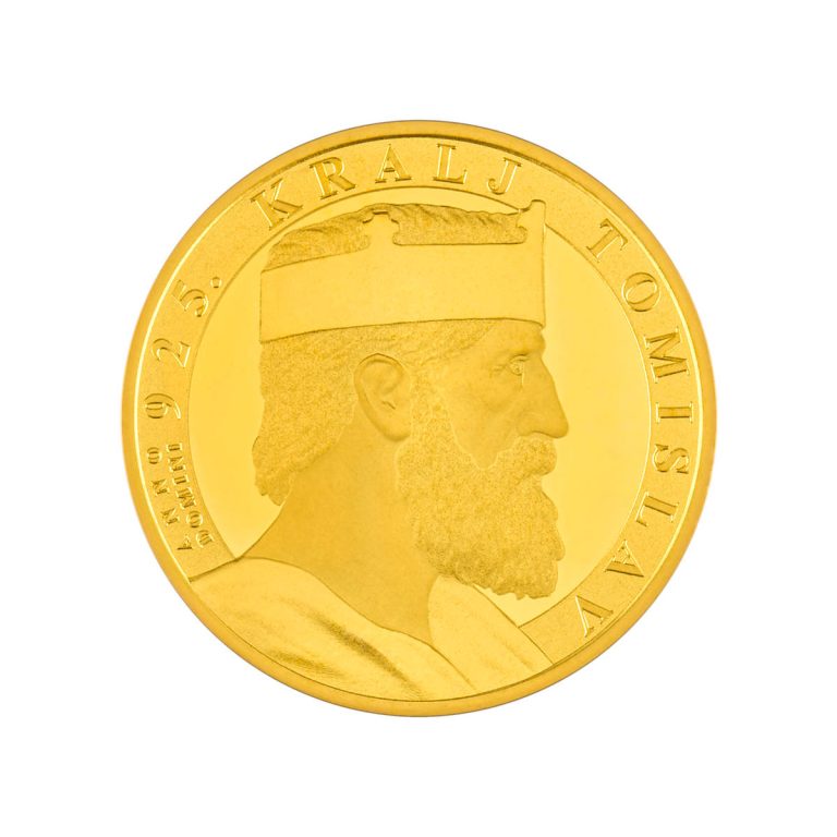 Mali zlatnik 10 eur 1/16oz Kralj Tomislav, 1100 godišnjica krunidbe, Hrvatska, 2025, prednja strana