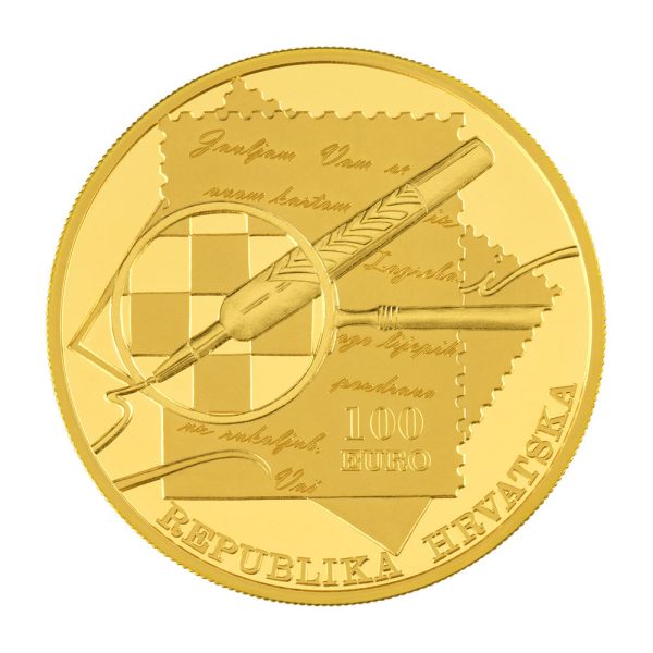 Zlatnik Inovacije Slavoljub Penkala 100 eur, 1 oz, Hrvatska Numizmatika, 2025, stražnja strana