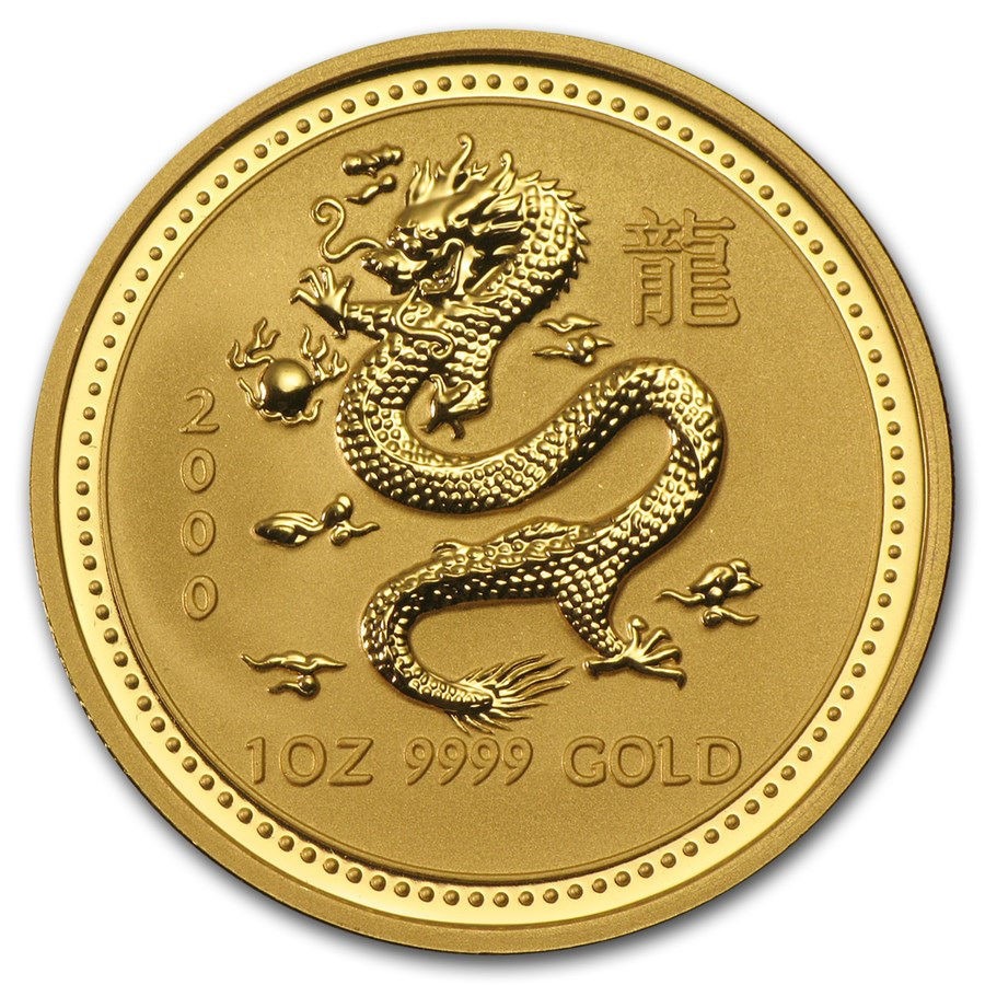 Zlatnik 100 AUD Kineska Lunarna Godina - Zmaj, 1 unca, Australija, 2000, prednja strana