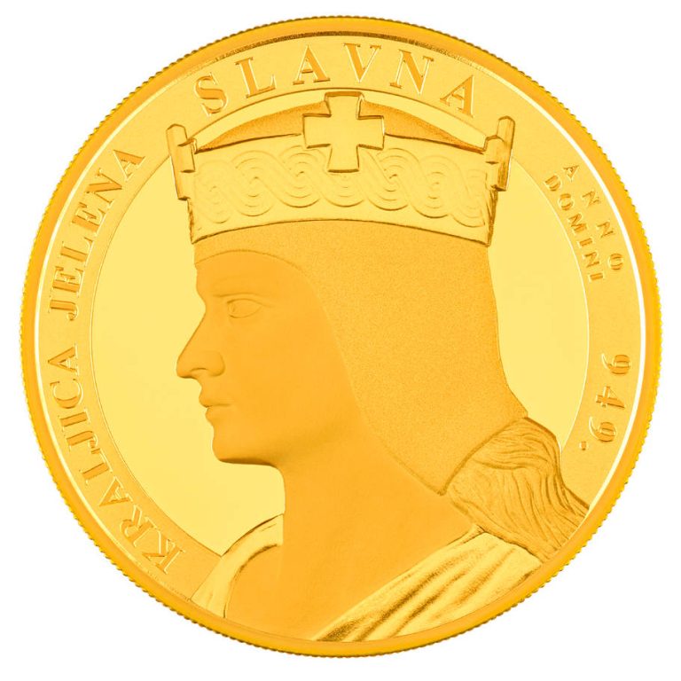 Zlatnik 100 eur Kraljica Jelena Slavna, 1 unca, Hrvatska, 2026, prednja strana (avers)