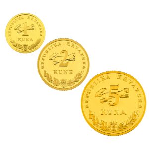 Komplet zlatnika 1 kuna Slavuj, 2 kune Tunj, 5 kuna Mrki Medvjed, Hrvatska, 2021