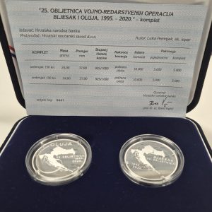 Komplet dva srebrnjaka 25. obljetnica vojno-redarstvene akcije Bljesak i Oluja, 150 kuna svaki, 24 grama, Hrvatska, 2020