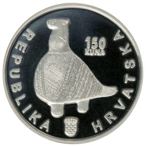 Srebrnjak 150 kuna Vukovar Vučedolska golubica, 24 grama, 92,5 posto, Hrvatska 1997, prednja strana