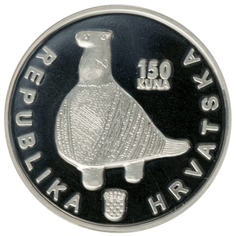 Srebrnjak 150 kuna Vukovar Vučedolska golubica, 24 grama, 92,5 posto, Hrvatska 1997, prednja strana