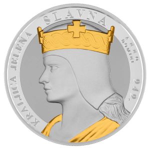 Srebrnjak 6 eur Kraljica Jelena Slavna, 2 unce, Hrvatska, 2026, prednja strana (avers)